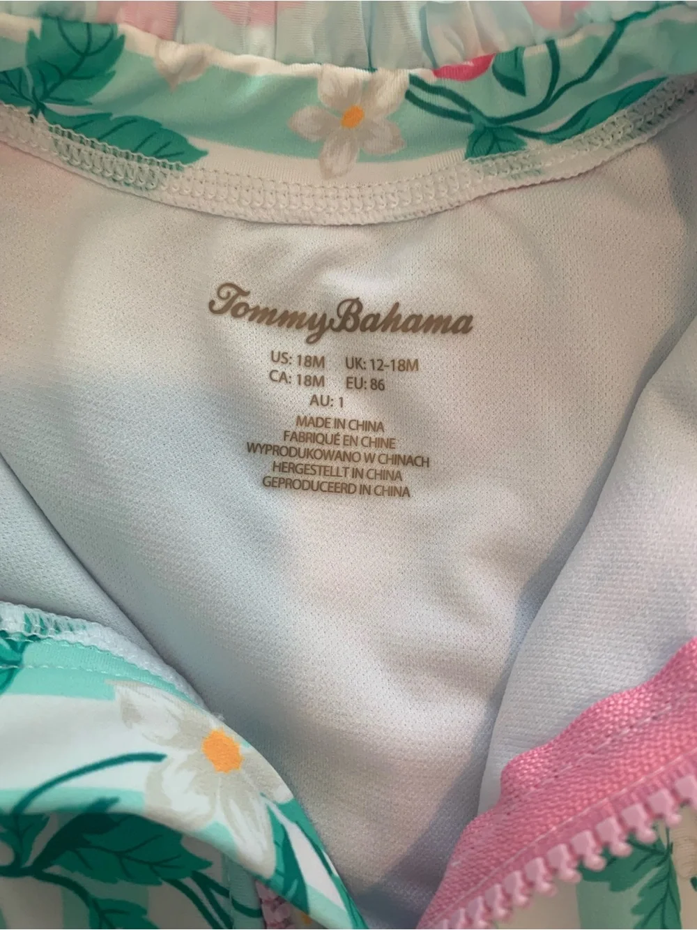 Tommy Bahama Strawberry Rash Guard 1 Piece Swimsuit Floral Striped Pink Blue 18M